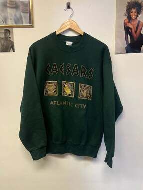 Vintage 90s Caesars Atlantic City Forest Green Crewneck Sweatshirt